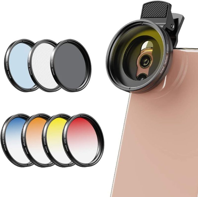 Photo 1 of MIAO LAB 2022 Newly Phone Camera Graduated Color Filter Accessory Kit - Adjustable Blue/Orange/Yellow/Red Color Lens, Star, CPL Filter, ND32 Filter for Camera, iPhone, Samsung, Huawei, etc
