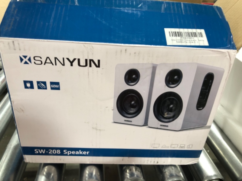 Photo 4 of Sanyun SW208 3" Active Bluetooth 5.0 Bookshelf Speakers – 60W Carbon Fiber Speaker Unit - Built-in 24bit DAC - Dynamic 3D Surround Sound – 2.0 Computer PC Monitor Gaming Speakers (Pair, White) 3inch White