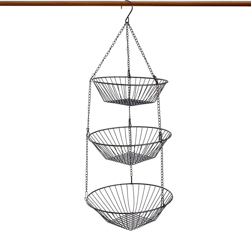 Photo 1 of 3-Tier Kitchen Wire Storage Basket Hanging Basket Fruit Storage
