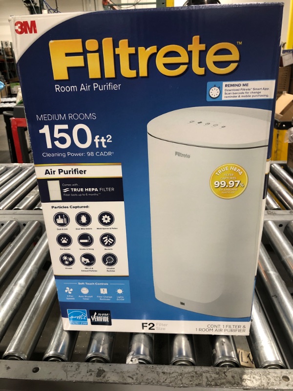 Photo 1 of Filtrete Air Purifier, Small/Medium Room True HEPA Filter, Captures 99.97% of Airborne particles such as Smoke, Dust, Pollen, Bacteria, Virus for 150 Sq. Ft., Office, Bedroom, Kitchen and more