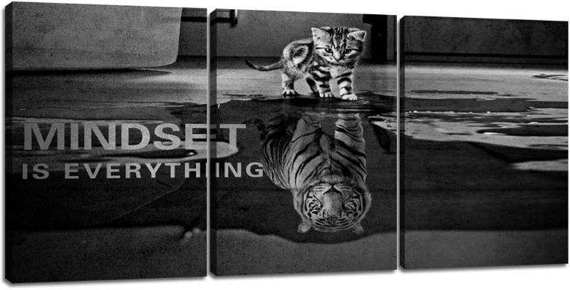 Photo 1 of 3 Panels Mindset is Everything Motivational Canvas Wall Art Inspirational Entrepreneur Quotes Poster Print Artwork Painting Picture for Framed Home Decoration Living Room office bedroom 36''W x 16''H
