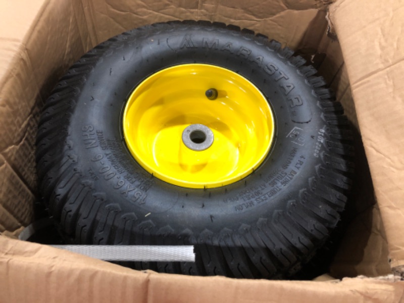 Photo 2 of (2 Pack) AR-PRO 4.10/3.50-4" All Purpose Utility Air Tires/yellow Wheels with 10" Inner Tube, 5/8" Axle Bore Hole, 2.2" Offset Hub and Double Sealed Bearings for Hand Trucks and Gorilla Cart
