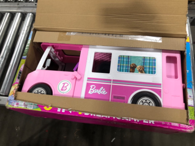 Photo 2 of Barbie Camper 3-in-1 DreamCamper Toy Playset Transforming Camper with Pool, Truck and Boat 60 Barbie Accessories Kids Toys and Gifts 3 in 1 Camper