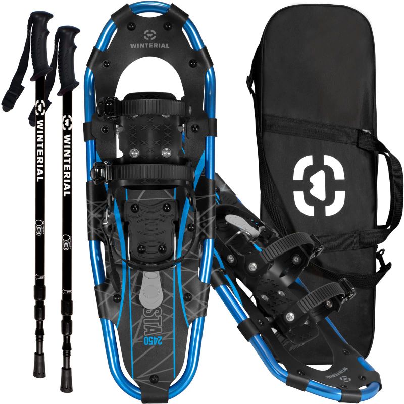 Photo 1 of ** BRAND NEW**Winterial Light Weight Shasta Snow Shoes for Men, Women, Youth, Aluminum Rolling Terrain Snowshoes with Trekking Poles and Carry Bag 21/25/30 Inch 25" Dark Blue