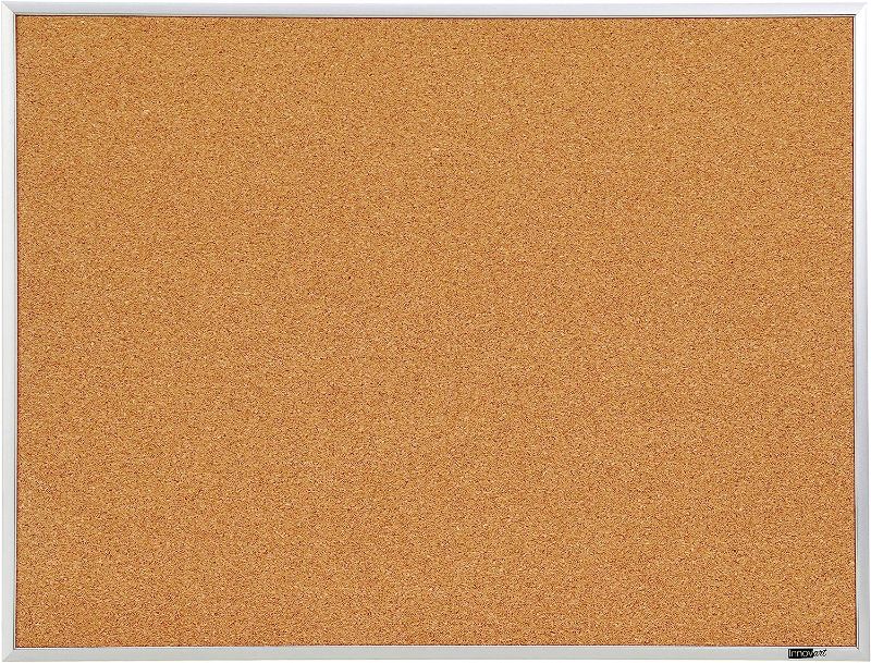 Photo 1 of INNOVART Cork Bulletin Board 48" X 36" with 10 Push Pins, Corkboard with Aluminum Frame, Cork Notice Board for Home, Office, School
