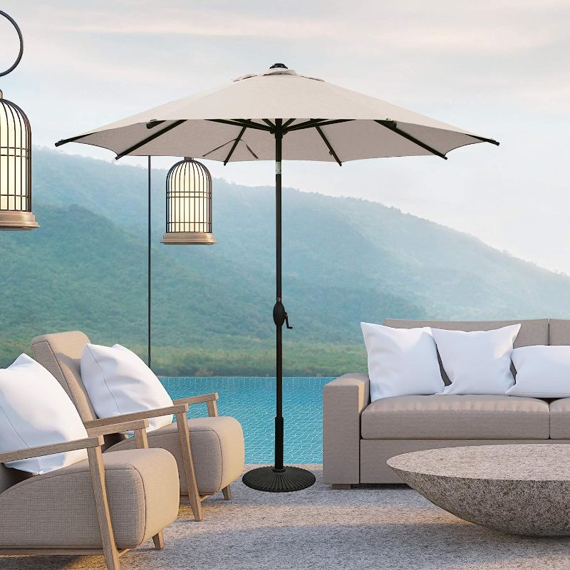 Photo 1 of (BASE NOT INCLUDED)  Patio Umbrella Market Outdoor Table Umbrella with Auto Tilt and Crank for Garden, Lawn, Deck, Backyard & Pool, 8 Sturdy Steel Ribs,