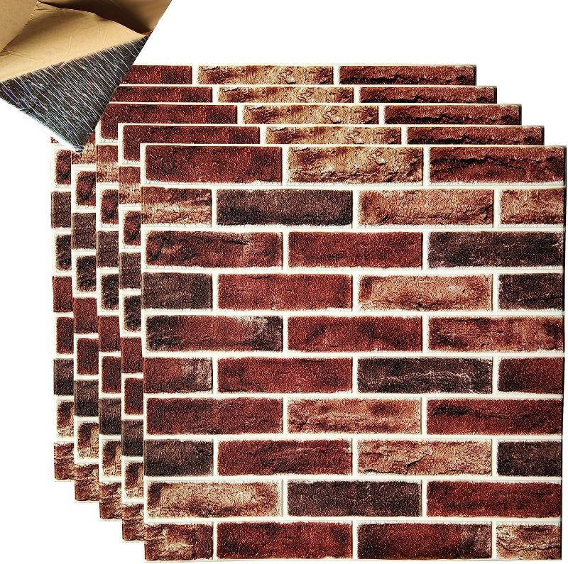 Photo 1 of 3D Wallpaper Faux Brick Wall Panels Peel and Stick 3D Wall Panel, Red, Brown Backsplash Wall Tiles for Kitchen Livingroom Fireplace Wall Covering- 20 Panels