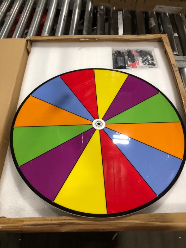 Photo 2 of 24 Inch Spinning Wheel, 12 Slots Color Prize Wheel with Gooseneck Tray, Dry Erase Marker & Eraser, Heavy Duty Spin Wheel for Tabletop or Floor, Roulette Wheel of Fortune for Carnival Game, Trade Show Colors 24inch