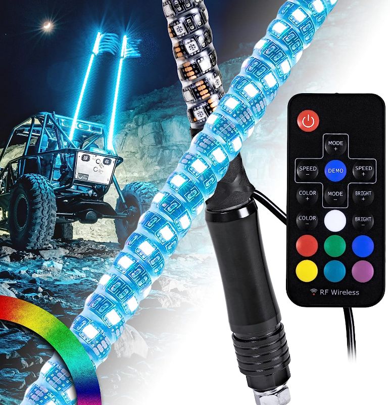 Photo 1 of True MODS 2pc 3ft Spiral LED Whip Lights for UTV ATV [21 Modes] [20 Colors] [RF Wireless Remote] [Weatherproof] [USA Flag] LED Lighted Whips Antenna for RZR Can-Am Polaris UTV ATV Accessories
