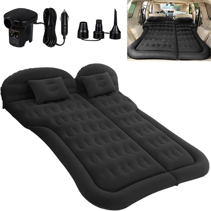 Photo 1 of  Air Mattress Camping Bed Cushion Pillow - Inflatable Thickened Car Air Bed with Air Pump Portable Sleeping Pad Mattress for Car Travel Camping Upgraded Version (Black)
