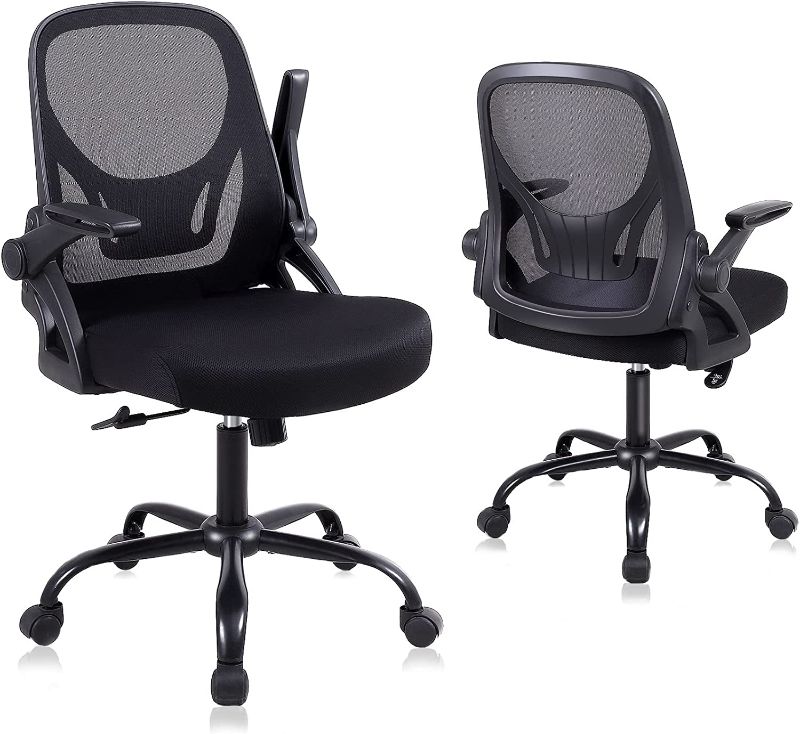 Photo 1 of  Flysky Office Chair Ergonomic Desk Chair Comfy Mesh Computer Chairs with Adjustable Height, Mid Back Modern Swivel Chair with Lumbar Support Flip-Up Arms for Home Office, Black

