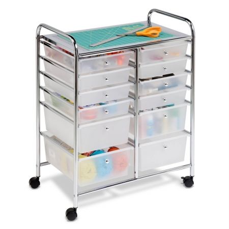 Photo 1 of Metal Rolling Storage Cart with 12 Plastic Drawers
