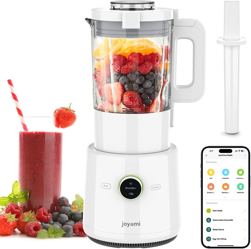 Photo 1 of JOYAMI 56OZ Multi-function Countertop Blender, Smoothies, Milk & Soup Maker - Soy Milk, Almond Milk, Nut Milk, Oat Milk, Cashew Milk, Hot Soups, Juices, Purées, Shakes, Crush Ice, Smart Wi-Fi Control, Self-Cleaning, 9 Speed, BPA-Free, White
