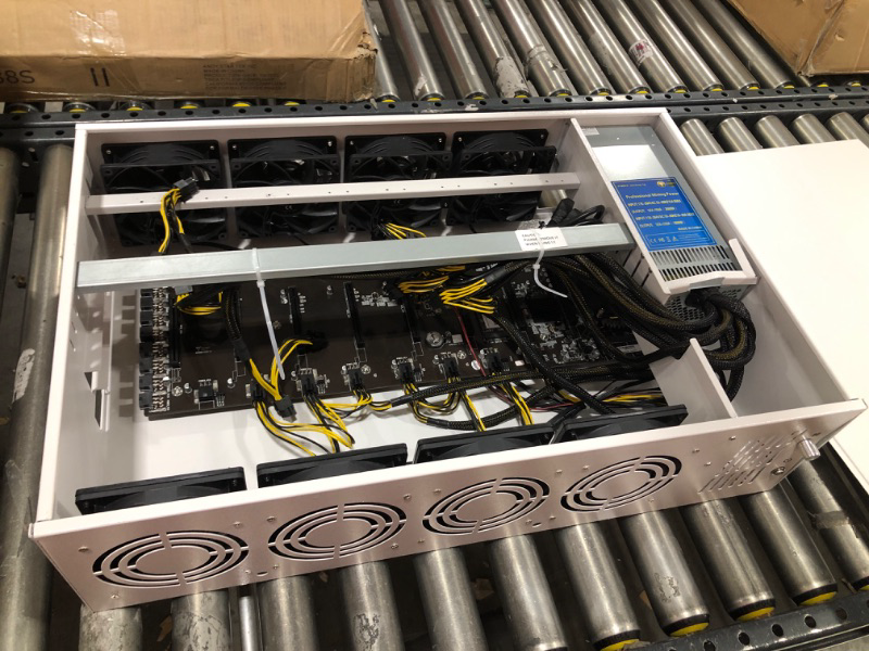 Photo 3 of VTRETU GPU Mining Rig? Ethereum Classic Crypto Miner ?with 8 GPU Mining Motherboard and 2000W Power Supply?110-264V? 8 Cooling Fans ?SSD,RAM?CPU,Windows 10(Excluding GPU) White