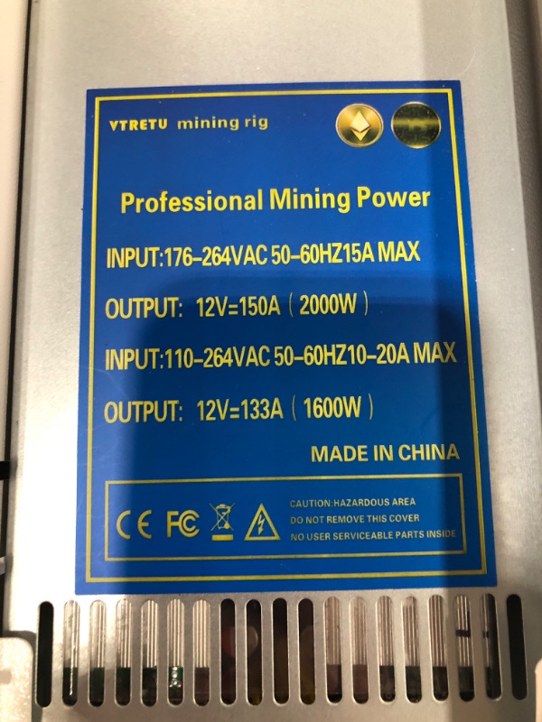 Photo 1 of VTRETU GPU Mining Rig? Ethereum Classic Crypto Miner ?with 8 GPU Mining Motherboard and 2000W Power Supply?110-264V? 8 Cooling Fans ?SSD,RAM?CPU,Windows 10(Excluding GPU) White
