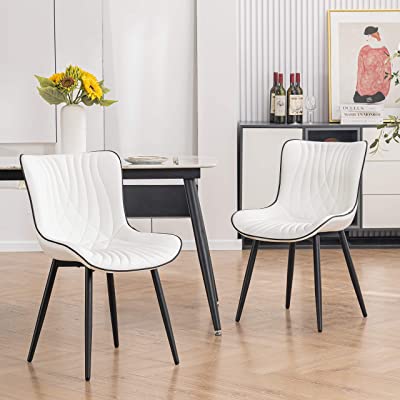 Photo 1 of YOUTASTE Dining Chairs Set of 2 Upholstered Mid Century Modern Kitchen Dining Room Chairs Armless Faux Leather Accent Chairs Metal Vanity Lounge Chair with Back for Living Room Bedrooms,White
