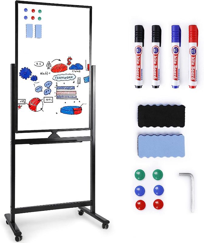 Photo 1 of Mobile Whiteboard, 40x24 inches Double Sided Reversible Whiteboard on Wheels, Rolling Stand Portable Easel Frame for Office Classroom Home, Black
