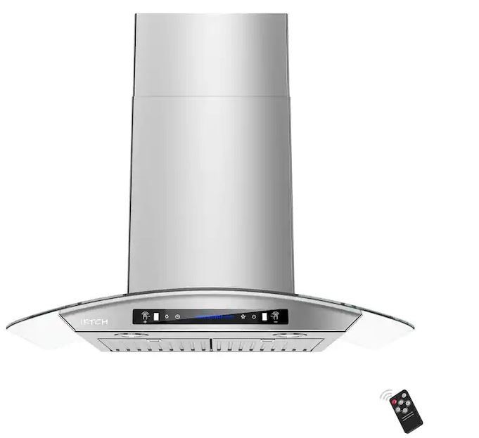 Photo 1 of 36 in. 900 CFM Wall Mount with LED light stainless steel Range Hood with Tempered Glass 4 Speed