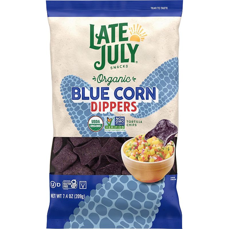 Photo 1 of  Late July Snacks, Dippers, Organic Blue Corn Tortilla Chips, 7.4-oz. Bag (Pack of 9) BEST BEFORE 10 JUN 2023