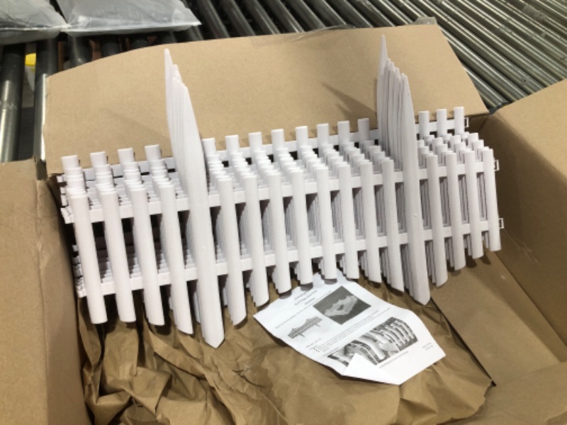 Photo 2 of 12 in. Decorative White Plastic Picket Garden Fence Border (8-Piece)