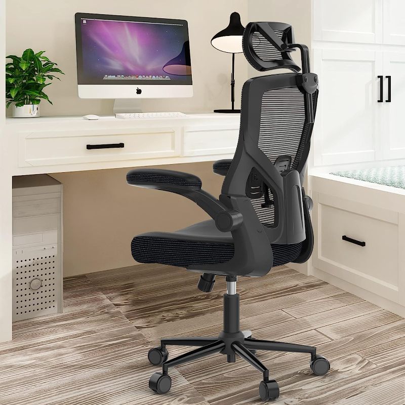 Photo 1 of Ergonomic Mesh Desk Chair, High Back Computer Chair- Adjustable Headrest with Flip-Up Arms, Tilt Function, Lumbar Support, and PU Wheels, Swivel Executive Task Chair
