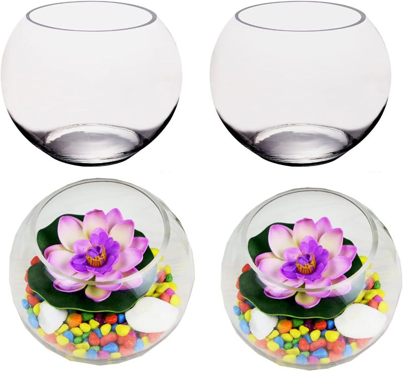 Photo 1 of  YOUEON 4 Pack 6 Inch Clear Bubble Bowl Glass Vase, Round Glass Bowl Bubble Ball Vase for Fish, Flowers, Glass Fish Bowls, Centerpieces Vase Bulk 