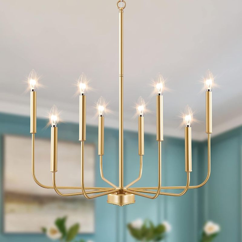 Photo 1 of ZLNIDJIA Modern Gold Chandelier for Dining Room 8 Lights Farmhouse Chandelier Classic Candle Chandeliers Hanging Lighting Fixtures for Foyer Kitchen Island Living Room Entryway 