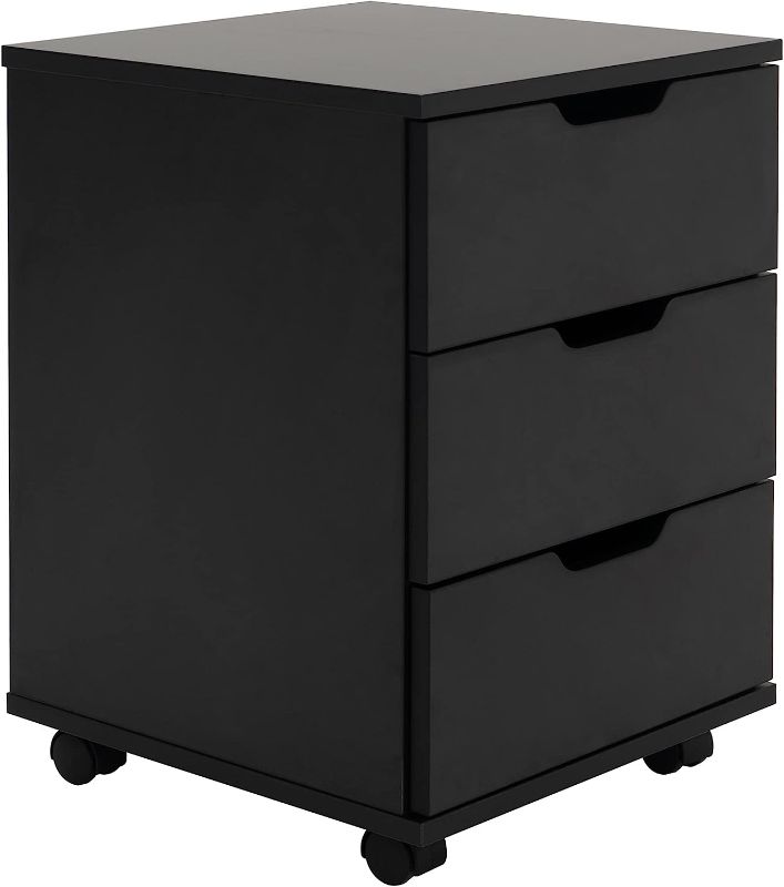 Photo 1 of Farini 3-Drawer Vertical Filing Cabinet Rolling Wood Mobile File Cabinets Under Desk for Home Office with Casters (Black, Non-Assembled)