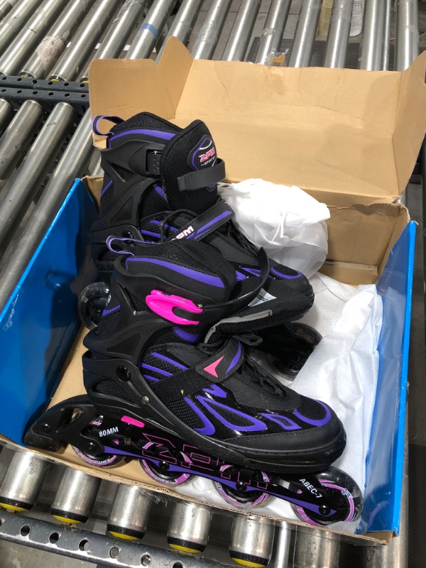 Photo 2 of 2PM SPORTS Vinal Girls Adjustable Flashing Inline Skates, All Wheels Light Up, Fun Illuminating Skates for Kids and Men, XL
