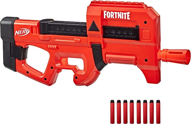 Photo 1 of NERF Fortnite Compact SMG Motorized Blaster, Ultra Red Wrap Design, 8-Dart Internal Clip, 8 Elite Foam Darts, Electric Semi Auto Fortnite Toy Blaster

