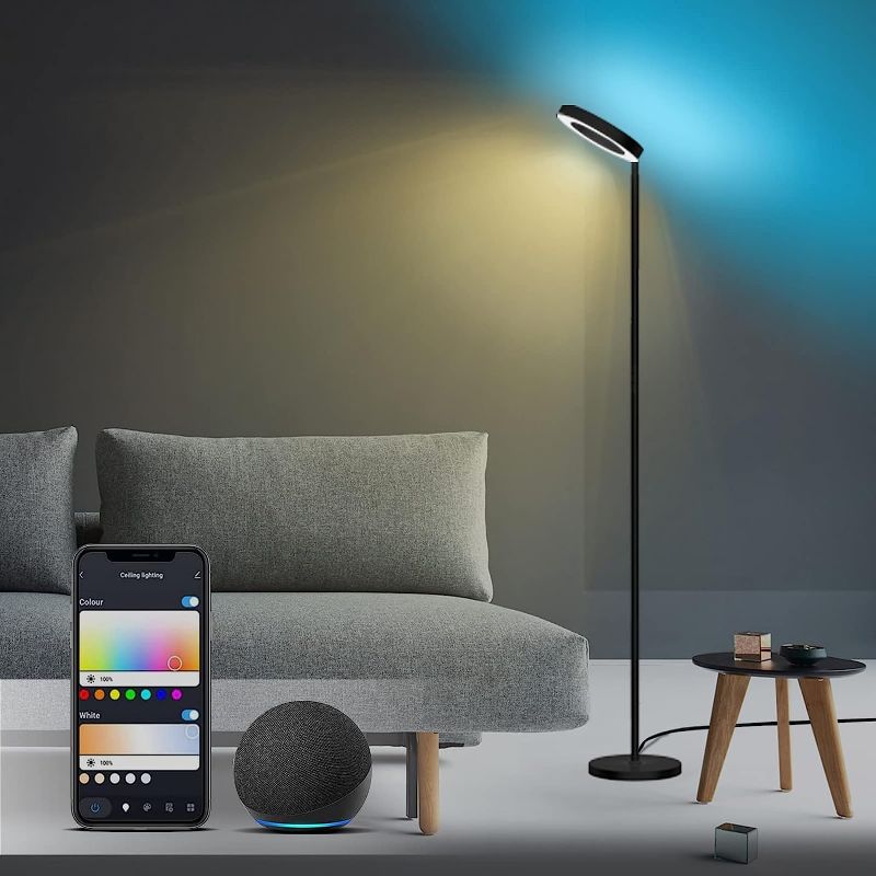 Photo 1 of Banord Floor Lamp, Smart RGBW LED Torchiere Floor Lamp with Double Side Lighting, WiFi Modern Standing Lamp Works with Alexa, 2700-6500K Color Changing Dimmable Tall Lamps for Living Room Bedroom, 42W