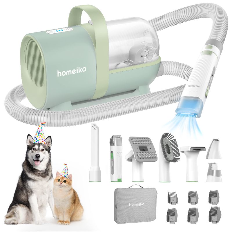 Photo 1 of  Homeika Dog Grooming Kit & Dog Hair Vacuum 99% Pet Hair Suction, Pet Vacuum Groomer with 8 Pet Grooming Tools, 6 Nozzles, Upgraded Storage Bag, 1.5L Dust Cup, Nail Grinder/Paw Trimmer, Green 