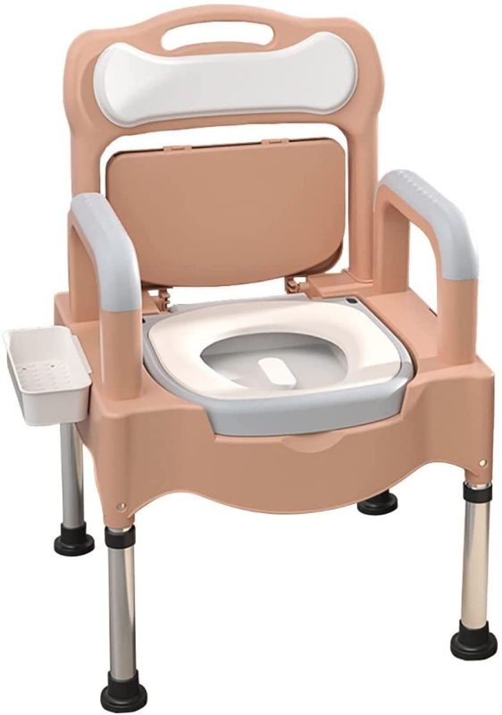 Photo 1 of  Portable Adults Bedside Commodes, Height Adjustable Bedside Toilet Commode Chair Potty Chair for Home, Suitable for People with Disabilities,Khaki 