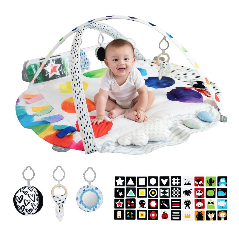 Photo 1 of  LADIDA Stage-Based Baby Play Gym - 4 Zone Sensory & Motor Skills Development Activity Gym - Large 45" Padded Palette Play Mat for Newborn to Toddler with STEM Based Toys, Textures, Learning Cards 