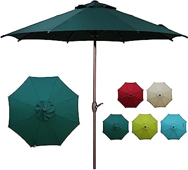 Photo 1 of  Abba Patio Patio Umbrella Market Outdoor Table Umbrella with Auto Tilt and Crank for Garden, Lawn, Deck, Backyard & Pool, 8 Sturdy Steel Ribs, DARK GREEN, 9 FEET