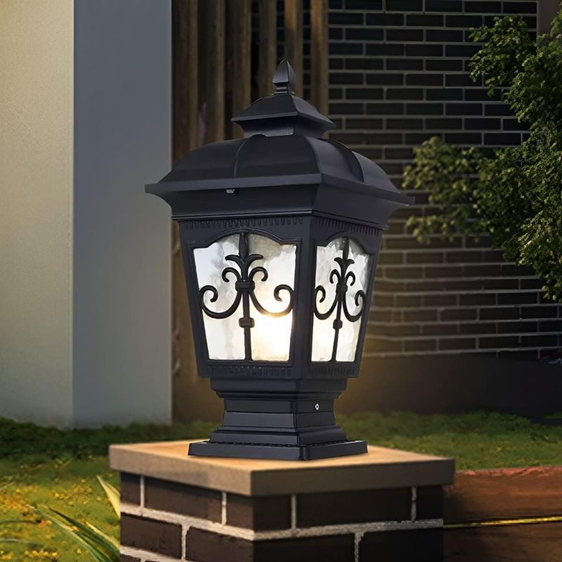 Photo 1 of  PTOUG Outdoor Column Lights, Traditional Waterproof Garden Post Light Aluminum Modern Fence Pillar Lamp Outdoor External Patio Landscape Glass Post Lantern E26 Fixture 