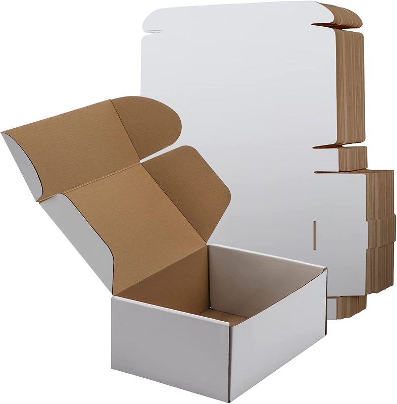 Photo 1 of  RLAVBL 8x6x4 Inches Shipping Boxes Set of 25, White Small Corrugated Cardboard Box, Mailer Boxes for Packing Small Business 