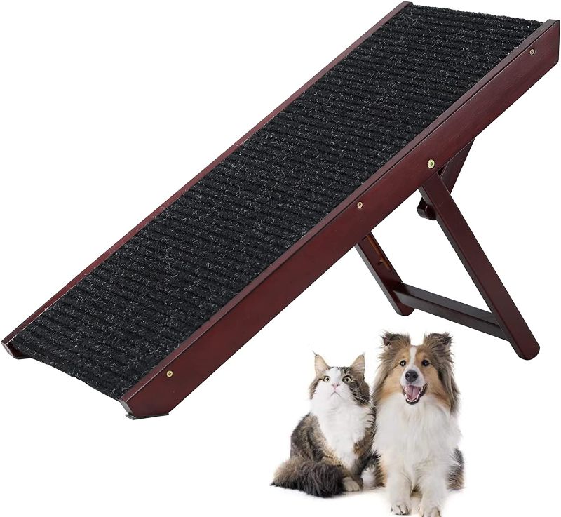 Photo 1 of  Endark Folding Dog Ramp for Bed, Car Ramp, Portable Pet Ramp with Non-Slip Surface, Dog Stairs, Cat Ramp, 4 Levels Height Adjustable Pet Ramp from 9.64" to 18.9", Wooden Dog Ramp for Bed/Car Use 32 INCH LENGTH