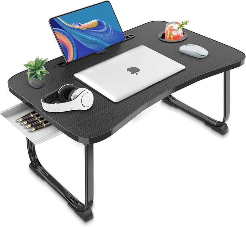 Photo 1 of Fayquaze Lap Laptop Desk, Portable Foldable Laptop Bed Table with Storage Drawer and Cup Holder, Laptop Lap Desk Laptop Bed Stand Tray Table Serving Tray for Eating, Reading and Working 