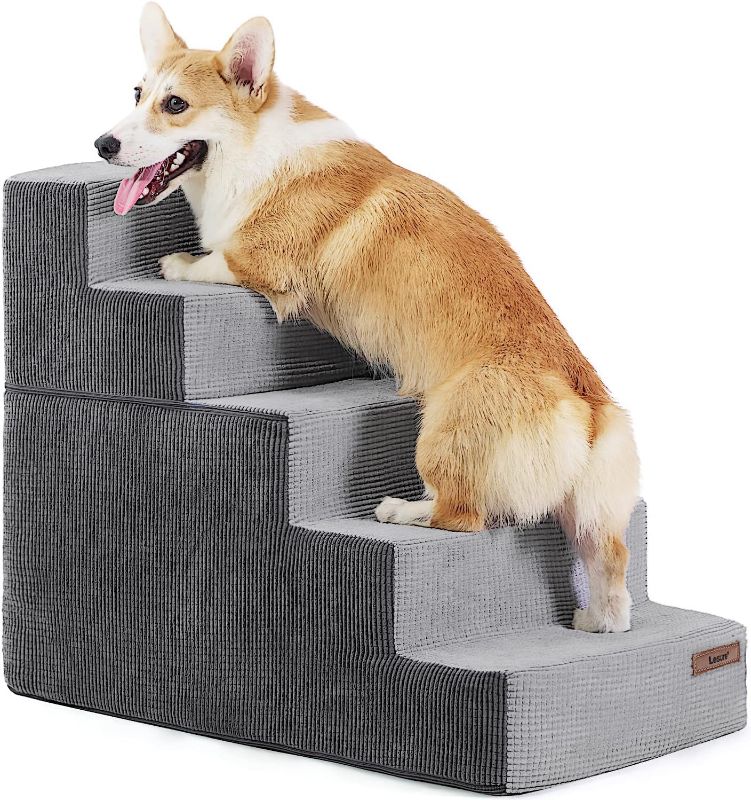 Photo 1 of  Lesure Dog Stairs for Small Dogs - Pet Stairs for High Beds and Couch, Folding Pet Steps with CertiPUR-US Certified Foam for Cat and Doggy, Non-Slip Bottom Dog Steps, Grey, 5 Steps 