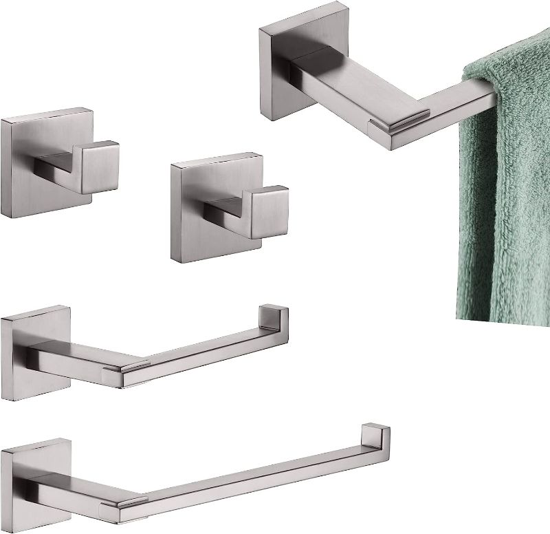 Photo 1 of  KOKOSIRI 5-Piece Bath Accessories Set Bathroom Hardware Included 24'' Towel Bar 9'' Towel Holder Toilet Paper Holder Wall Hooks Brushed Nickel Stainless Steel B12A5-BR 