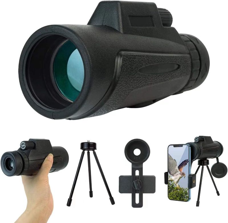 Photo 1 of 12X50 Monocular Telescope with Smartphone Holder & Tripod, Moziral 2022 Power Prism Compact Monoculars for Adults Kids HD Monocular Scope for Bird Watching Hunting Hiking Concert Travelling