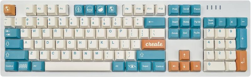 Photo 1 of Keycaps, PBT keycap,Dye-Sublimation Custom Keycaps Cherry Profile 104 Key Set for Mechanical Keyboard English (US) Layout?White and Cyan Keycaps?