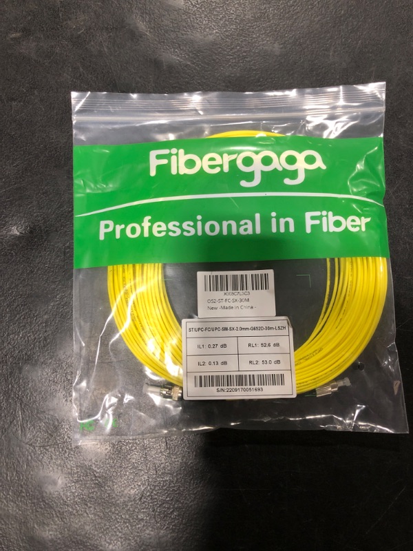 Photo 1 of Fibergaga-30m(98ft) OS2 ST/UPC to FC/UPC Fiber Patch Cable Single Mode Fiber, Simplex, Length Option: 0.5M(1.6ft)-30m(98ft) 9/125µm 2.0mm Cable Diameter Fiber Optic Cable, OS1/OS2 Compatible