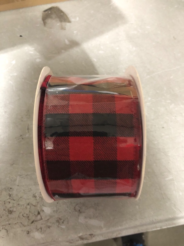 Photo 2 of 10 Yards Checked Wired Ribbon,2.5" Wide Buffalo Plaid Gingham Ribbon for Christmas Crafts Decoration, Wrapping Crafts ?Black and Red?