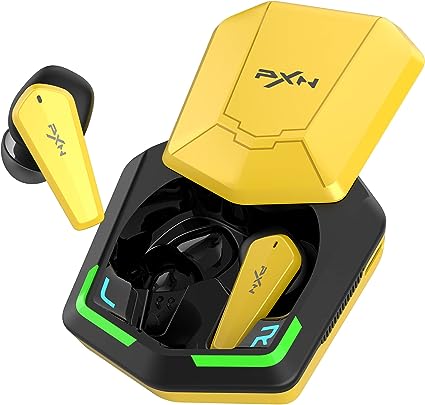 Photo 1 of PXN S2 Wireless Earbuds and Mic - Noise Cancelling TWS Earbuds IPX5 Waterproof Headphones with RGB Charging Case Deep Bass Stereo Surround Earphones for Cell Phone, Laptop, Pad, Switch (Yellow