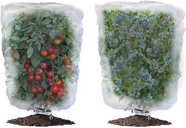 Photo 1 of 2 Pcs Garden Insect Plant Netting Cover with Drawstring, Bird Netting Pest Barrier Bag Tomato Protective Cover, Plant Cover Bags for Protect Blueberry Vegetables Fruits Tree 