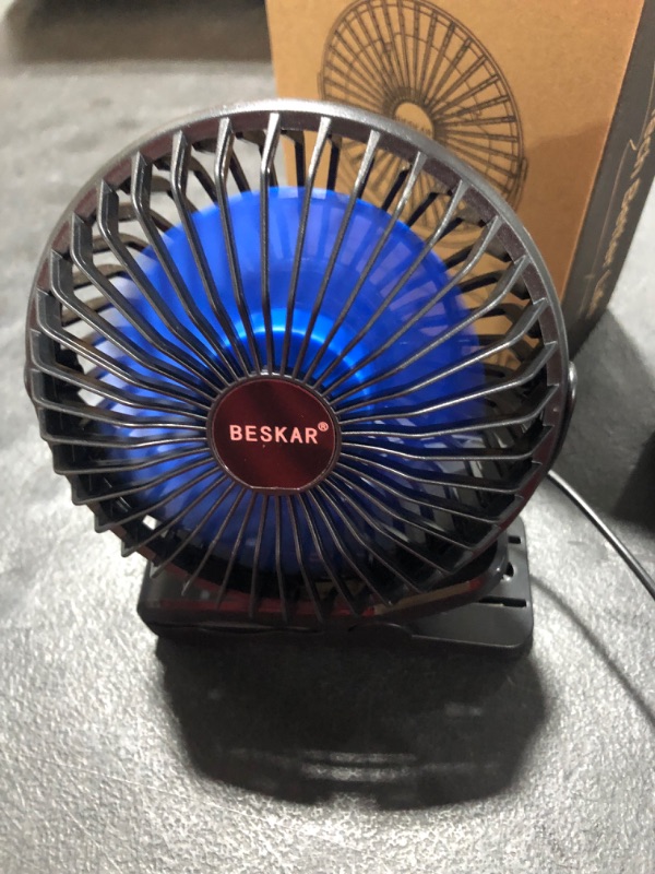 Photo 2 of BESKAR USB Clip on Fan, Portable Small Fan with Cord Powered, 3 Speeds Strong Airflow, with Sturdy Clamp, Quiet Personal Desk Fan 