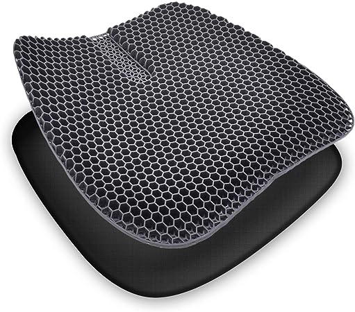 Photo 1 of Gel Seat Cushion, Double Thick Enhanced Honeycomb Design Cushion with Non-Slip Breathable Cover for Pressure Relief & Tailbone Pain, fits Computer, Office, Car & Wheelchair Chair (18 x 17 x 1.3 in)