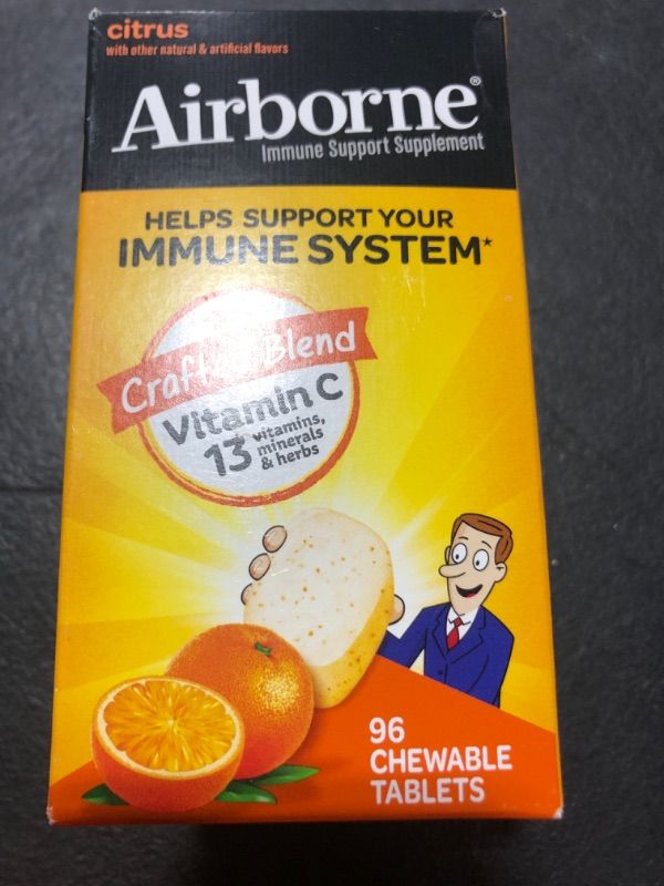 Photo 2 of Airborne 1000mg Chewable Tablets with Zinc, Immune Support Supplement with Powerful Antioxidants Vitamins A C & E - 96 Tablets, Citrus Flavor Citrus 96 Count (Pack of 1)